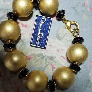 OSCAR DE LA RENTA BRACELET GOLD & Black Beads
